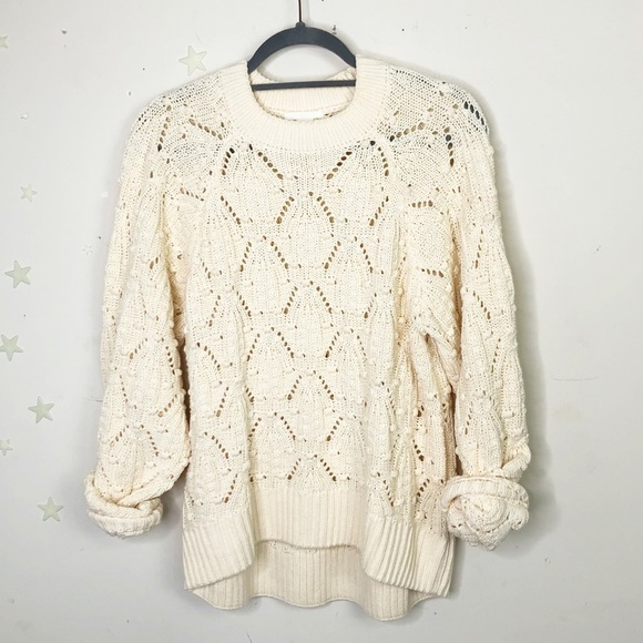H & M  cream cotton swis dot open knit sweater - Picture 1 of 10